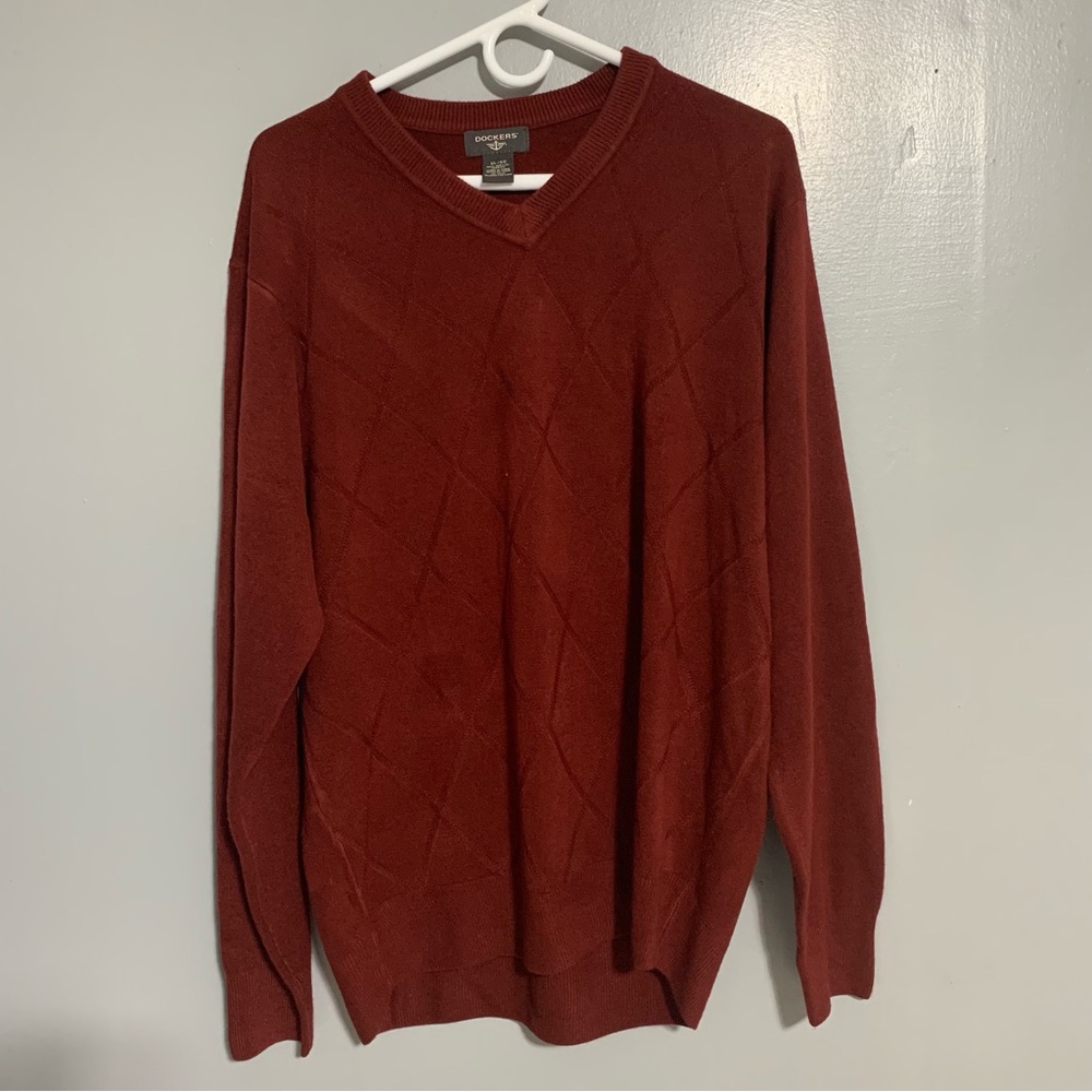 Dockers Mens‎ Sweater V-neck Maroon Comfort Touch Size XL